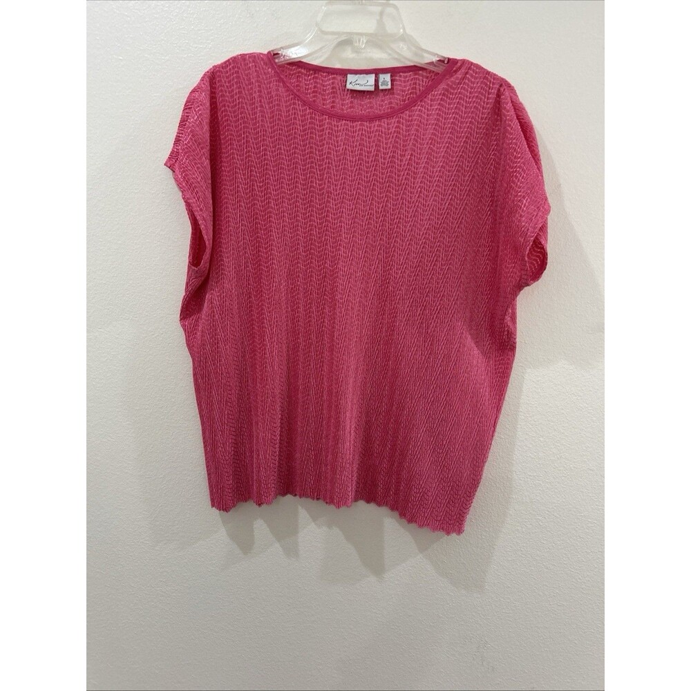 Kim Rogers Womens Large Top Pink Short Sleeve Round Neck Stretchy Material